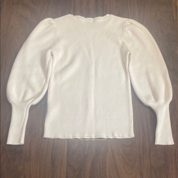 Tahari White Crew Neck Sweater Puff Sleeve - Picture 6 of 7